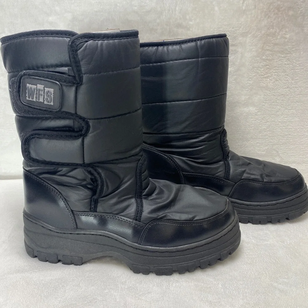 WFS Mens Black Puffer Snow Boots Waterproof‎ Winter Warm Insulated Size 9